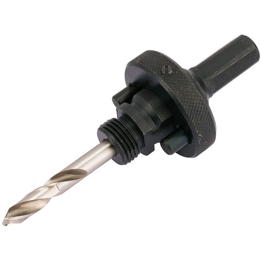 Draper Quick Release Hex. Shank Holesaw Arbor with HSS Pilot Drill for Holesaws 32 - 210mm, 7/16" Thread DRA-56402