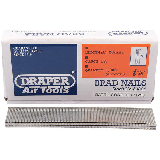 Draper Brad Nails, 20mm (Pack of 5000) DRA-59824
