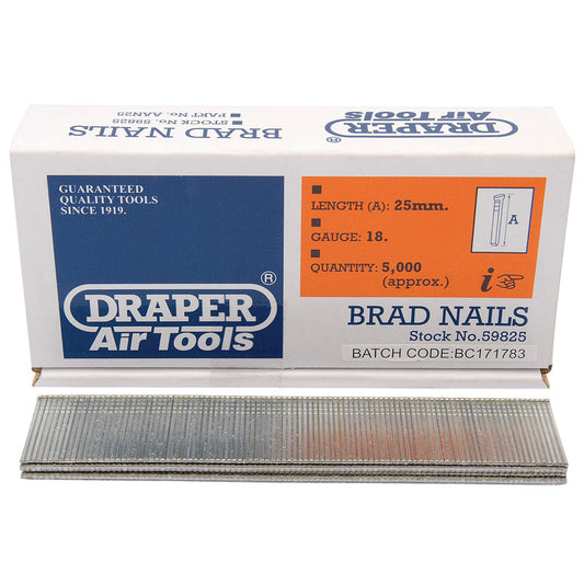 Draper Brad Nails, 25mm (Pack of 5000) DRA-59825