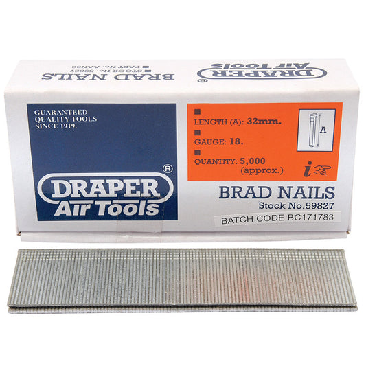 Draper Brad Nails, 32mm (Pack of 5000) DRA-59827
