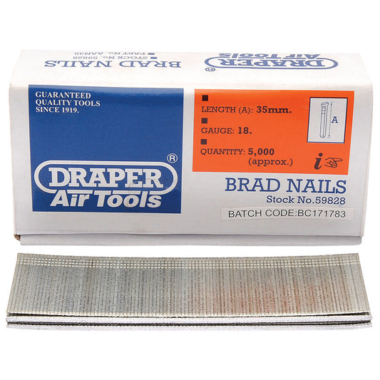 Draper Brad Nails, 35mm (Pack of 5000) DRA-59828