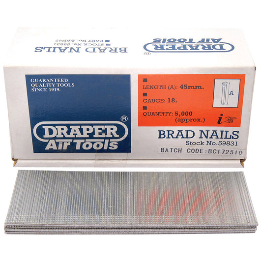 Draper Brad Nails, 45mm (Pack of 5000) DRA-59831