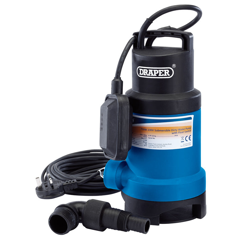 Draper Submersible Dirty Water Pump with Float Switch, 200L/Min, 750W DRA-61667
