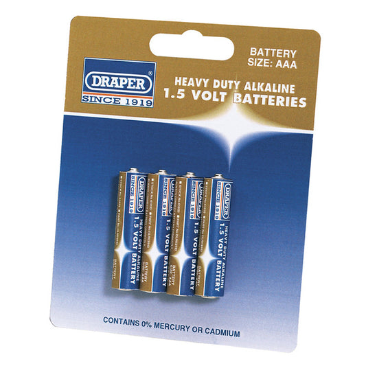 Draper Heavy Duty Alkaline Batteries AAA (Pack of 4) DRA-61833