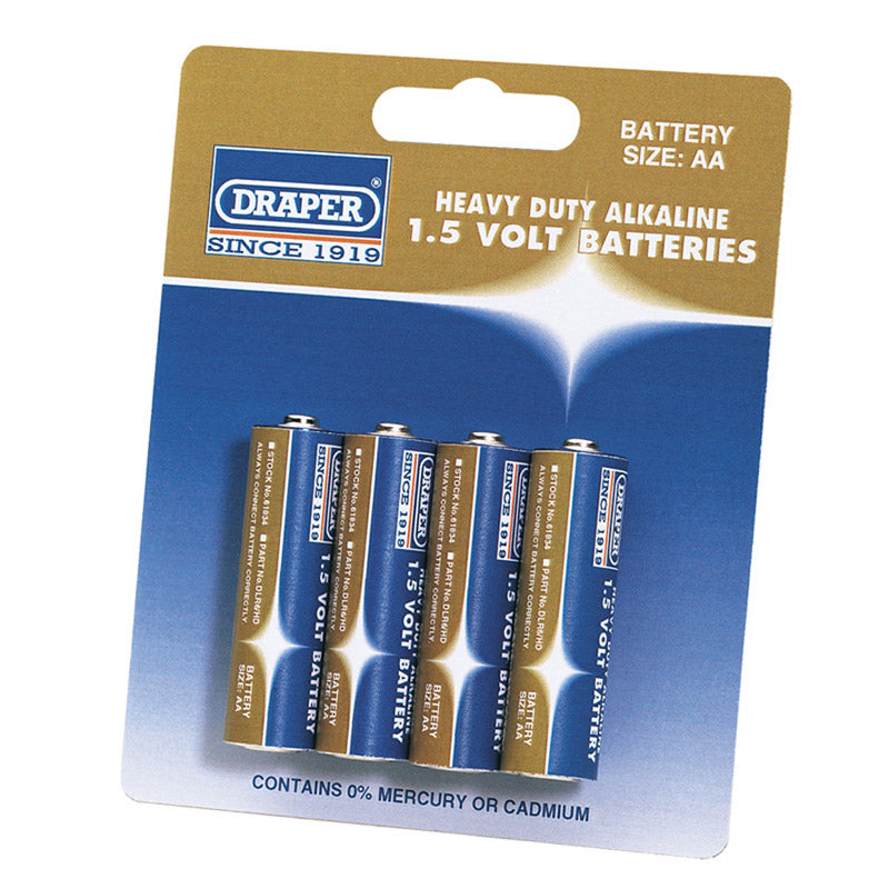 Draper Heavy Duty Alkaline Batteries AA (Pack of 4) DRA-61834