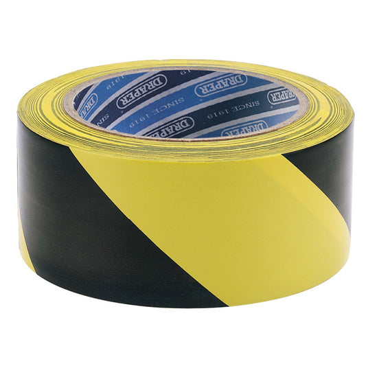 Draper Adhesive Hazard Tape Roll, 33m x 50mm, Black and Yellow DRA-63382