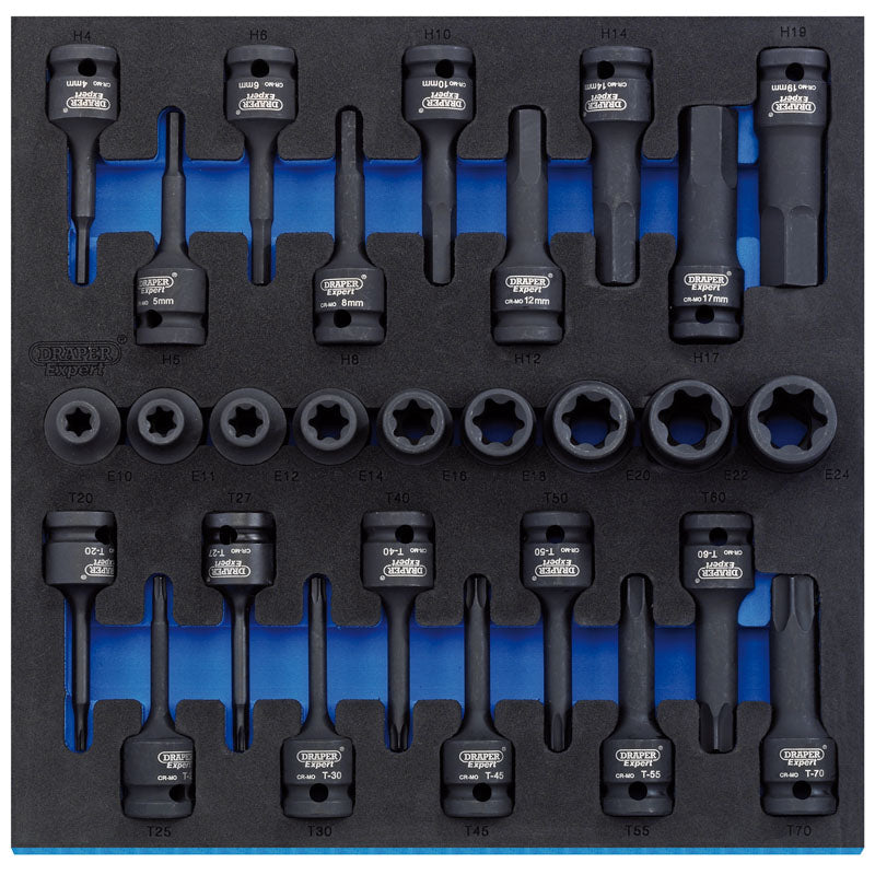 Draper TX-STAR® ; Impact & Hex Socket Set in 1/2 Drawer EVA Insert Tray, 1/2" Sq. Dr. (28 Piece) DRA-63490