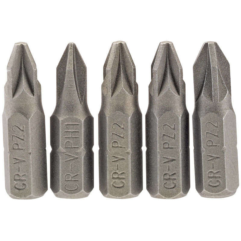 Draper PZ Type Insert Bit, 1/4" Hex, 25mm Long, No.2 (Pack of 5) DRA-64015
