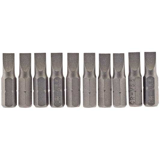 Draper Plain Slot Insert Bit, 5.5mm, 1/4" Hex, 25mm Long (Pack of 10) DRA-64028