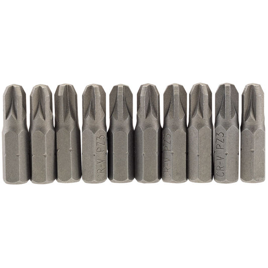 Draper PZ Type Insert Bit, 1/4" Hex, 25mm Long, No.3 (Pack of 10) DRA-64057