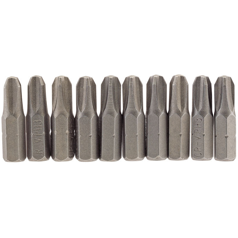 Draper Cross Slot Insert Bit, 1/4" Hex, 25mm Long, No.3 (Pack of 10) DRA-64087