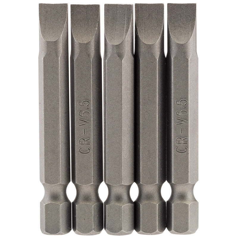 Draper Plain Slot Insert Bit, 6.5mm, 1/4" Hex, 50mm Long (Pack of 5) DRA-64276
