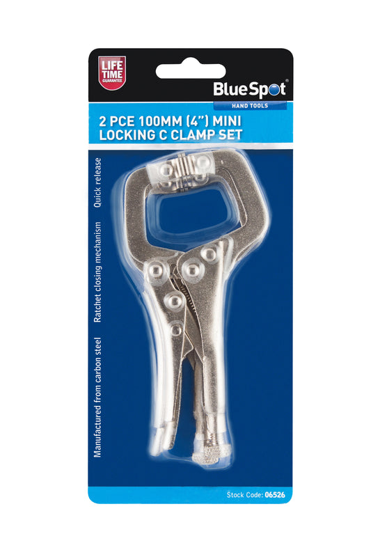 BlueSpot 2 PCE 100mm (4”) Mini Locking C Clamp Set 06526