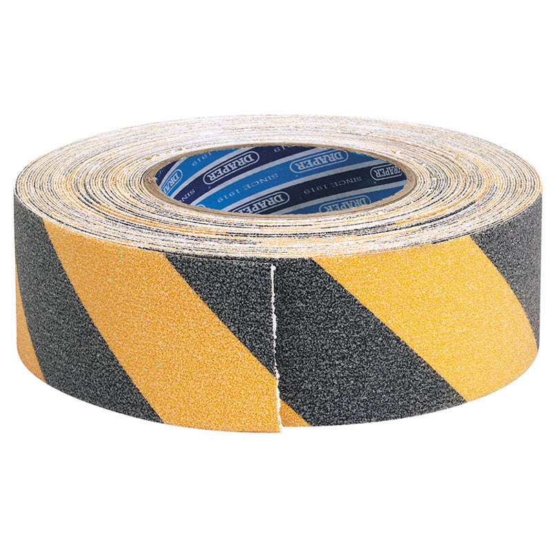 Draper Heavy Duty Safety Grip Tape Roll, 18m x 50mm, Black and Yellow DRA-65440