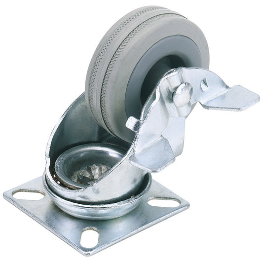Draper Swivel Plate Fixing Rubber Castor with Brake, 50mm Diameter, S.W.L. 50kg DRA-65469