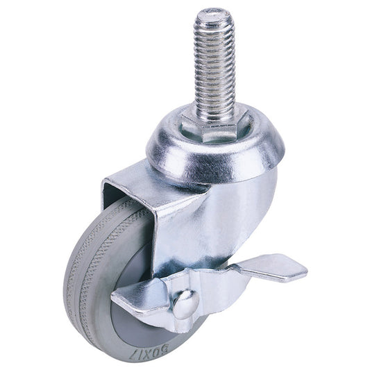 Draper Swivel Bolt Fixing Rubber Castor with Brake, 50mm Diameter, S.W.L. 50kg DRA-65471