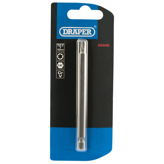 Draper TX-STAR® ; Insert Bit, 1/4" Hex, 100mm Long, T27 (Pack of 1) DRA-66940