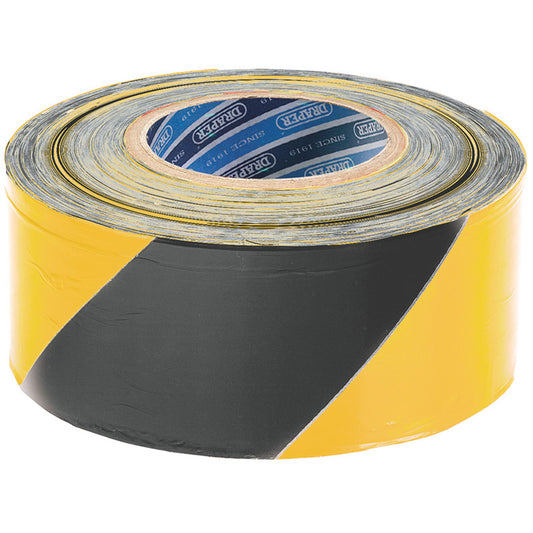 Draper Barrier Tape Roll, 500m x 75mm, Black and Yellow DRA-69009