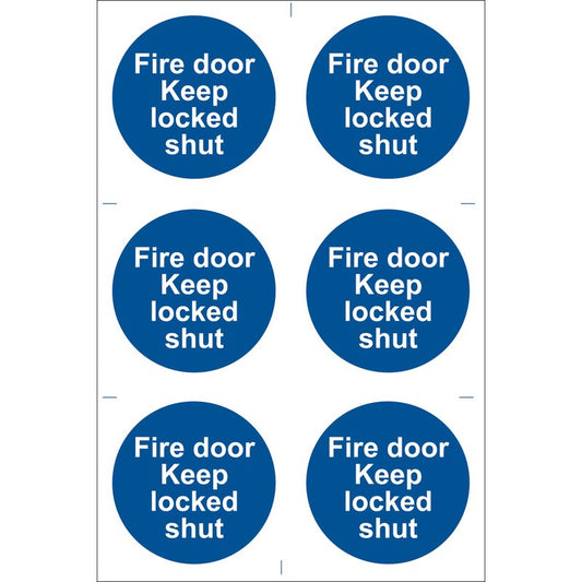 Draper Fire Door Keep Locked' Mandatory Sign (Pack of 6) DRA-72120