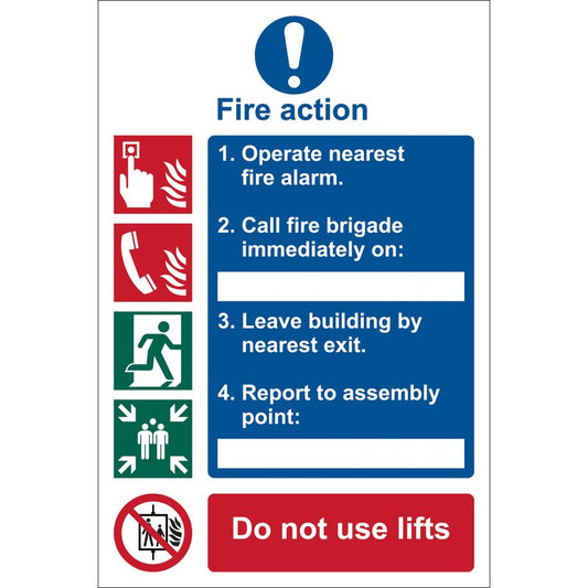 Draper Fire Action Procedure' Mandatory Sign, 200 x 300mm, Design 1 DRA-72154