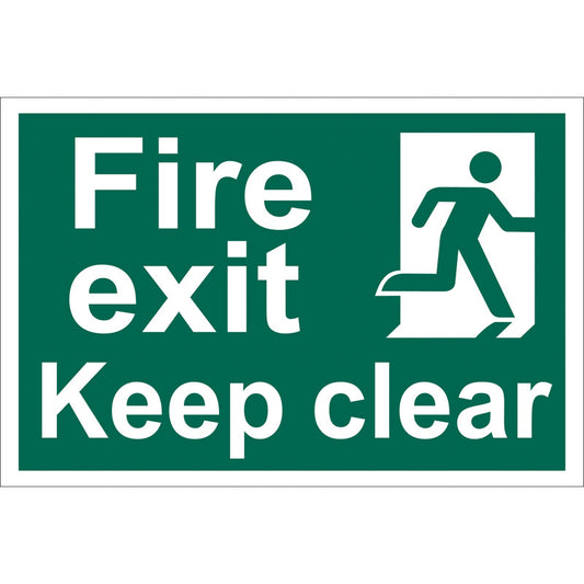 Draper Fire Exit Keep Clear' Safety Sign, 300 x 200mm, Design 1 DRA-72450