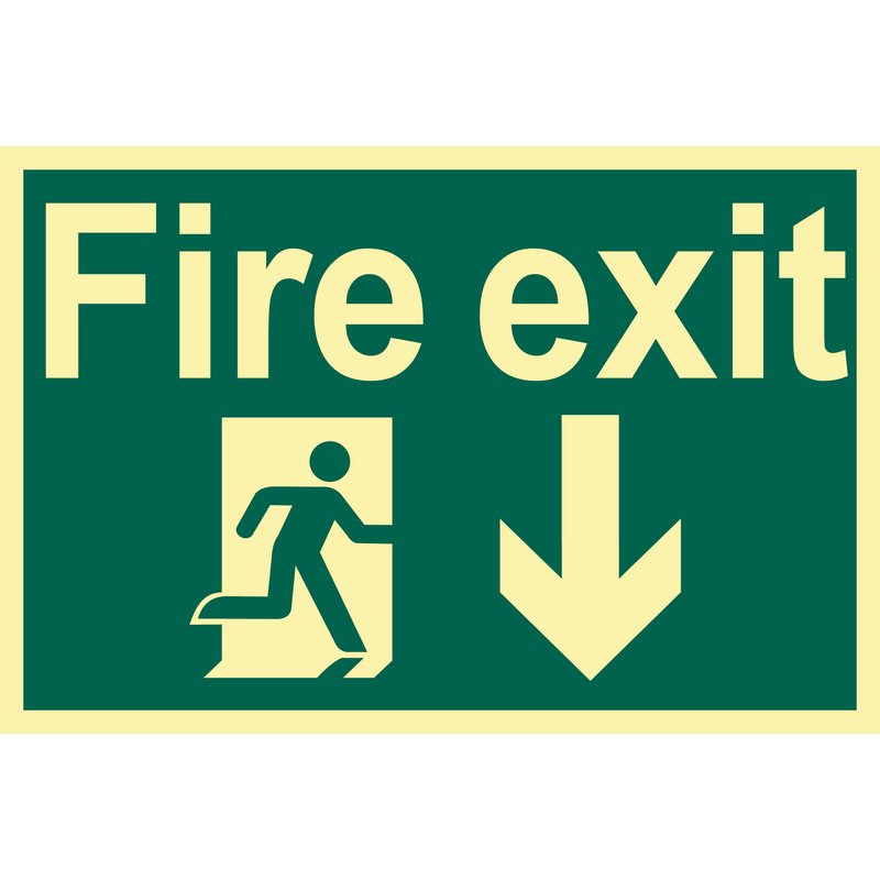 Draper Glow In The Dark 'Fire Exit Arrow Down' Safety Sign DRA-72600