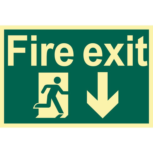 Draper Glow In The Dark 'Fire Exit Arrow Down' Safety Sign DRA-72600