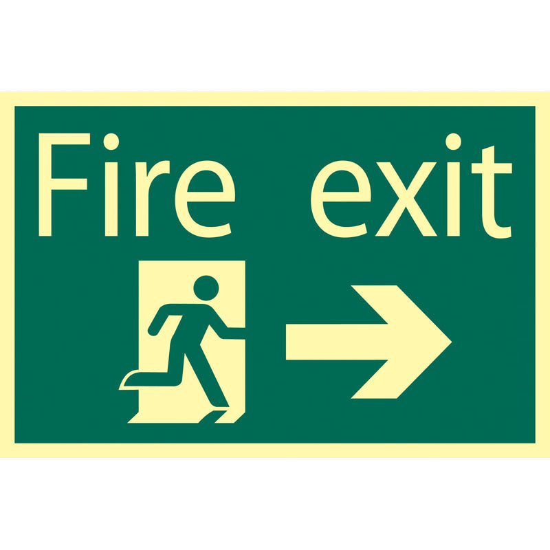 Draper Glow In The Dark 'Fire Exit Arrow Right' Safety Sign DRA-72662