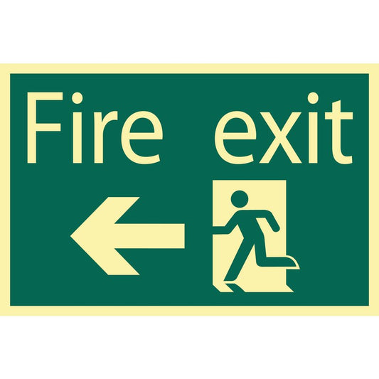Draper Glow In The Dark 'Fire Exit Arrow Left' Safety Sign DRA-72721