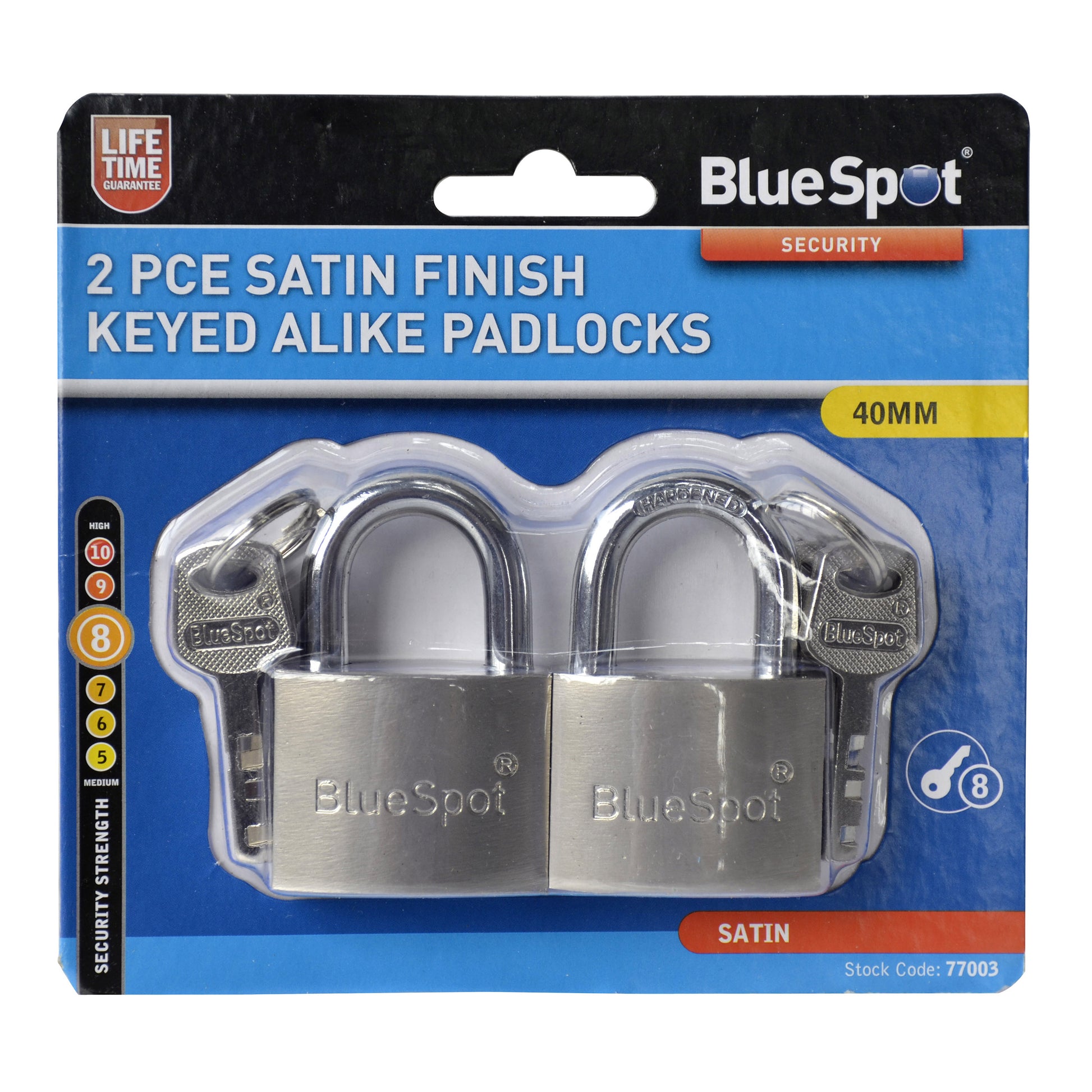 BlueSpot 2 PCE 40mm Satin Finish Keyed Alike Padlocks 77003