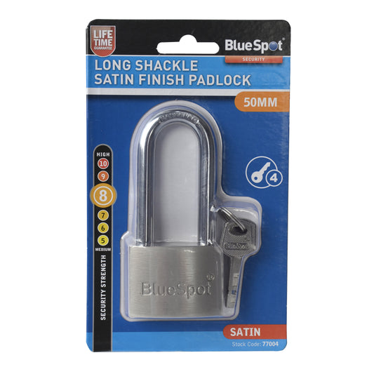 BlueSpot 50mm Long Shackle Satin Finish Padlock 77004