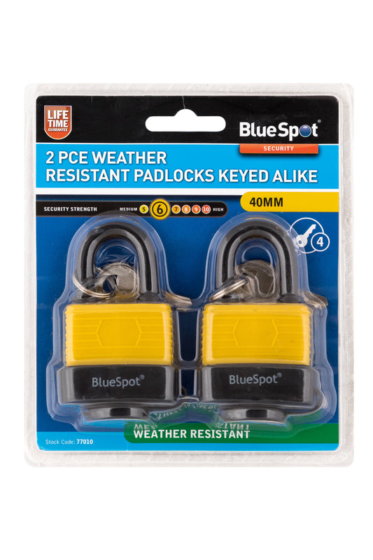 BlueSpot 2 PCE 40mm Weather Resistant Padlocks Keyed Alike 77010
