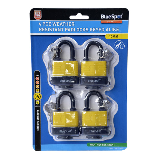 BlueSpot 4 PCE 40mm Weather Resistant Padlocks Keyed Alike 77011