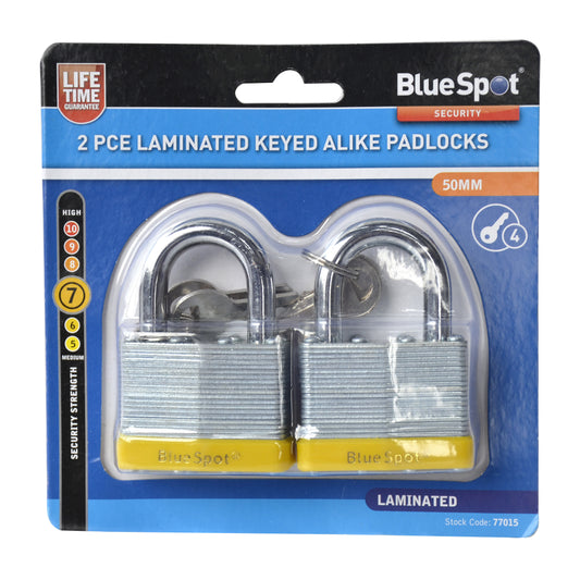 BlueSpot 2 PCE 50mm Laminated Keyed Alike Padlocks 77015
