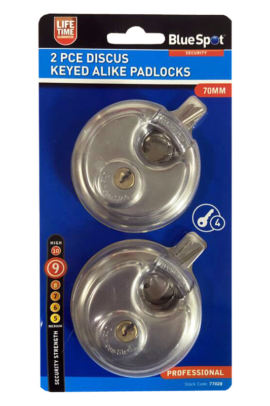 BlueSpot 2 PCE 70mm Discus Keyed Alike Padlocks 77028