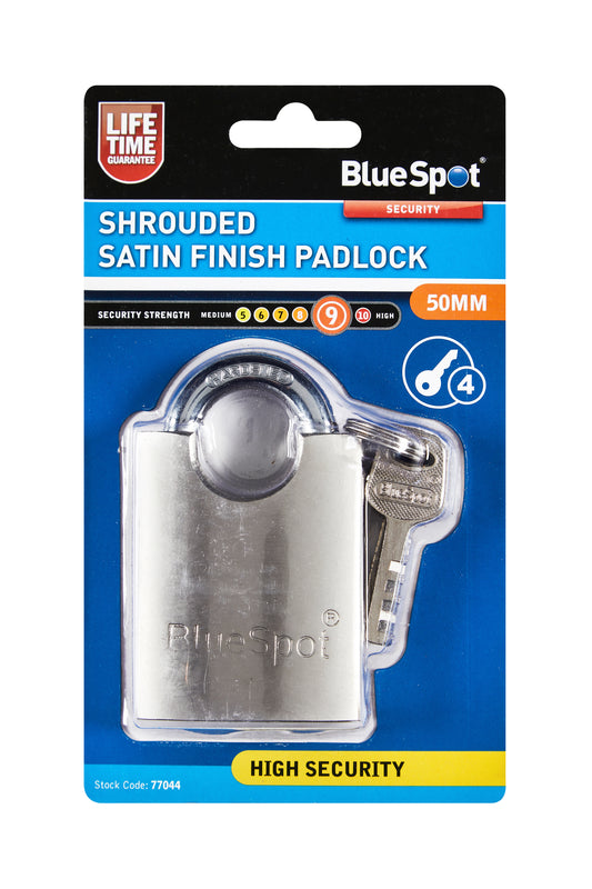 BlueSpot 50mm Shrouded Satin Finish Padlock 77044