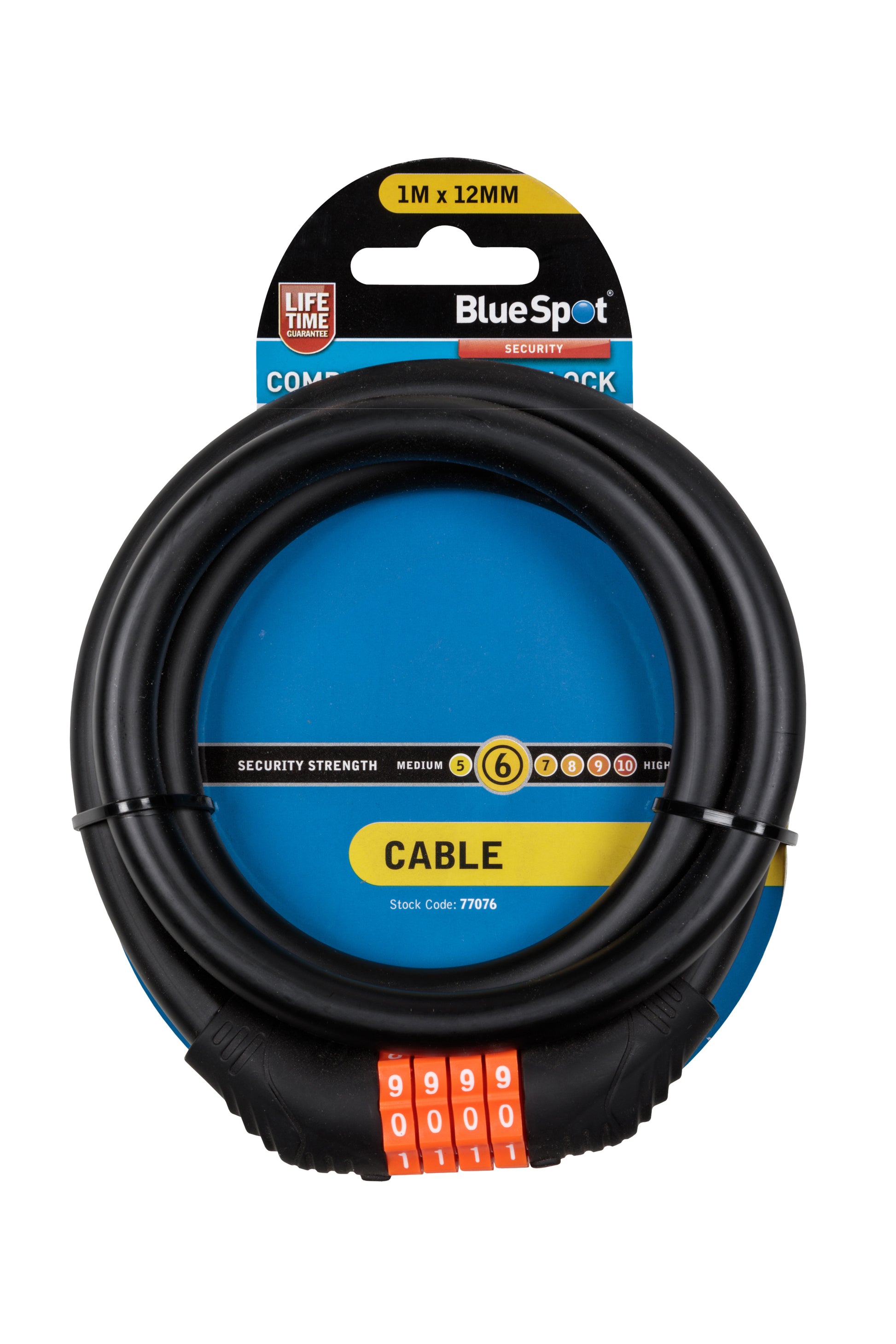 BlueSpot 1m x 12mm Combination Cable Lock 77076