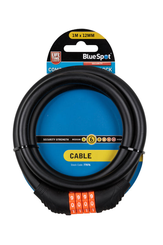 BlueSpot 1m x 12mm Combination Cable Lock 77076