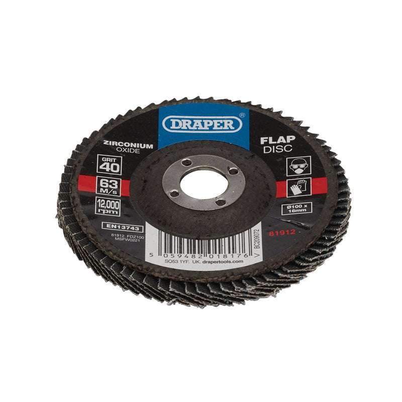 Draper Zirconium Oxide Flap Disc, 100 x 16mm, 40 Grit DRA-81912