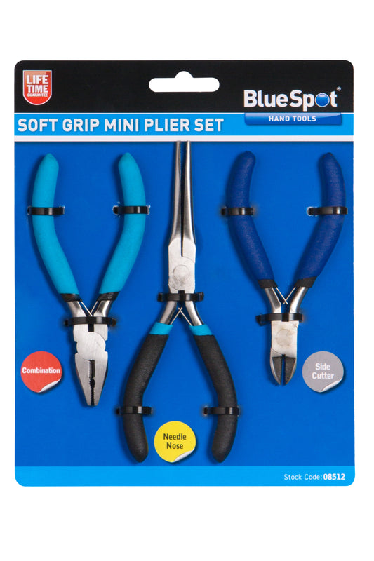 BlueSpot 3 PCE Soft Grip Mini Plier Set 08512