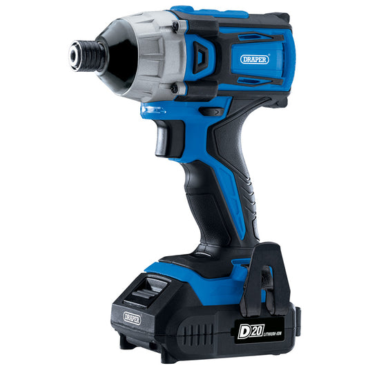 Draper D20 20V Brushless Impact Driver, 1/4" Hex, 180Nm, 2 x 2.0Ah Batteries, 1 x Charger DRA-86958