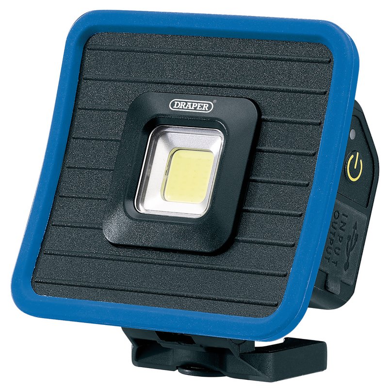 Draper COB LED Rechargeable Mini Flood Light and Power Bank with Magnetic Base and Hanging Hook, 10W, 1000 Lumens, Blue, USB-C Cable Supplied DRA-88595