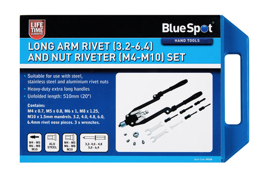 BlueSpot Long Arm Rivet (3.2-6.4) and Nut Riveter (M4-M10) Set 09108