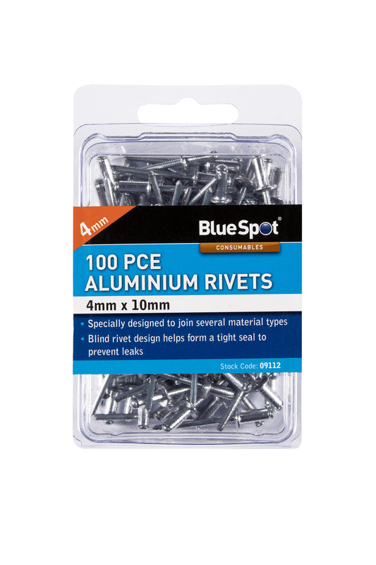 BlueSpot 100 PCE 4mm X 10mm Aluminium Rivets 09112