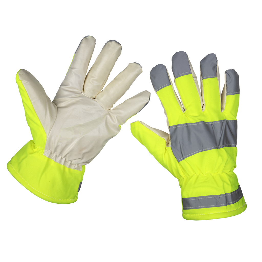 Sealey Yellow Hi-Vis Warm Hand Gloves - One-Size Pair 9135