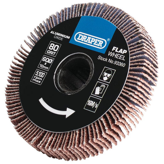 Draper Aluminium Oxide Flap Wheel, 10 x 60mm, 80 Grit DRA-93360