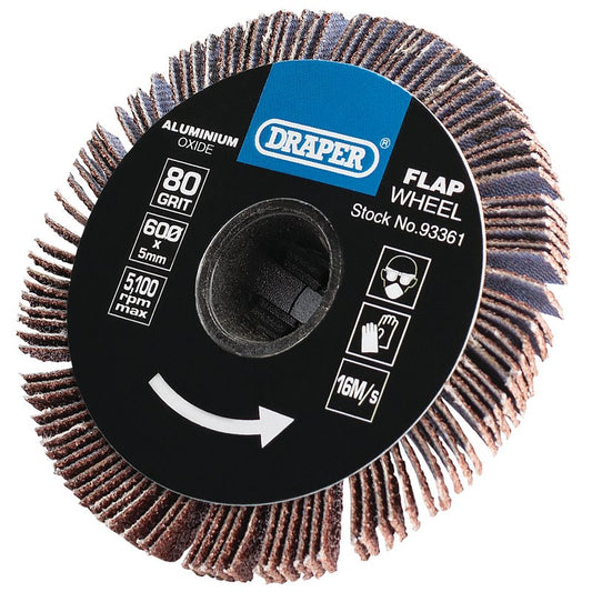 Draper Aluminium Oxide Flap Wheel, 5 x 60mm, 80 Grit DRA-93361