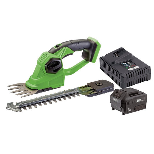 Draper D20 20V 2-in-1 Grass and Hedge Trimmer with Battery and Fast Charger DRA-94594