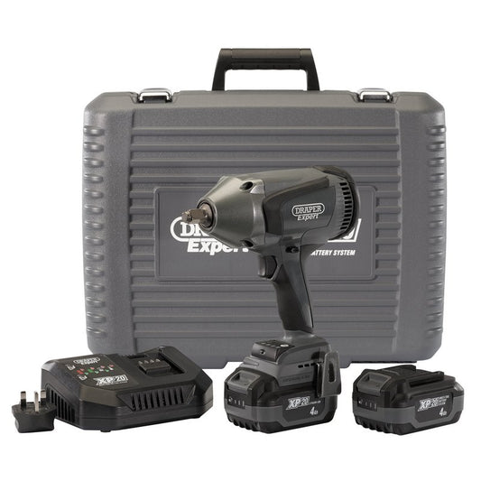 Draper XP20 20V Brushless Impact Wrench, 1/2", 1000Nm, 2 x 4.0Ah Batteries and Fast Charger DRA-98960
