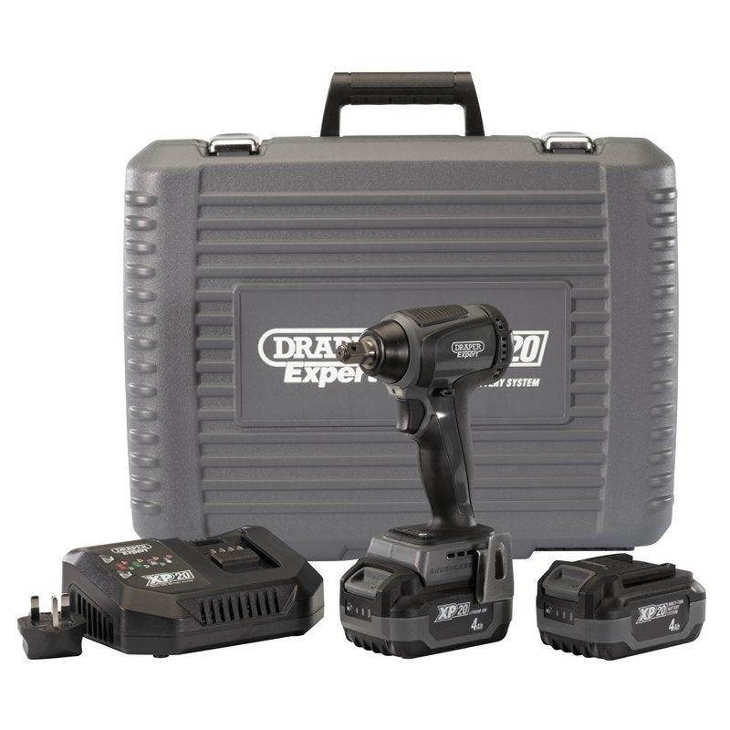 Draper XP20 20V Brushless Impact Wrench, 1/2", 300Nm, 2 x 4.0Ah Batteries and Fast Charger DRA-98962
